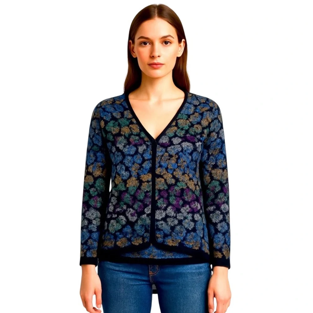 Rebecca Taylor Multicolor V-Neck Button Cardigan - Multicolor - Picture 3 of 13